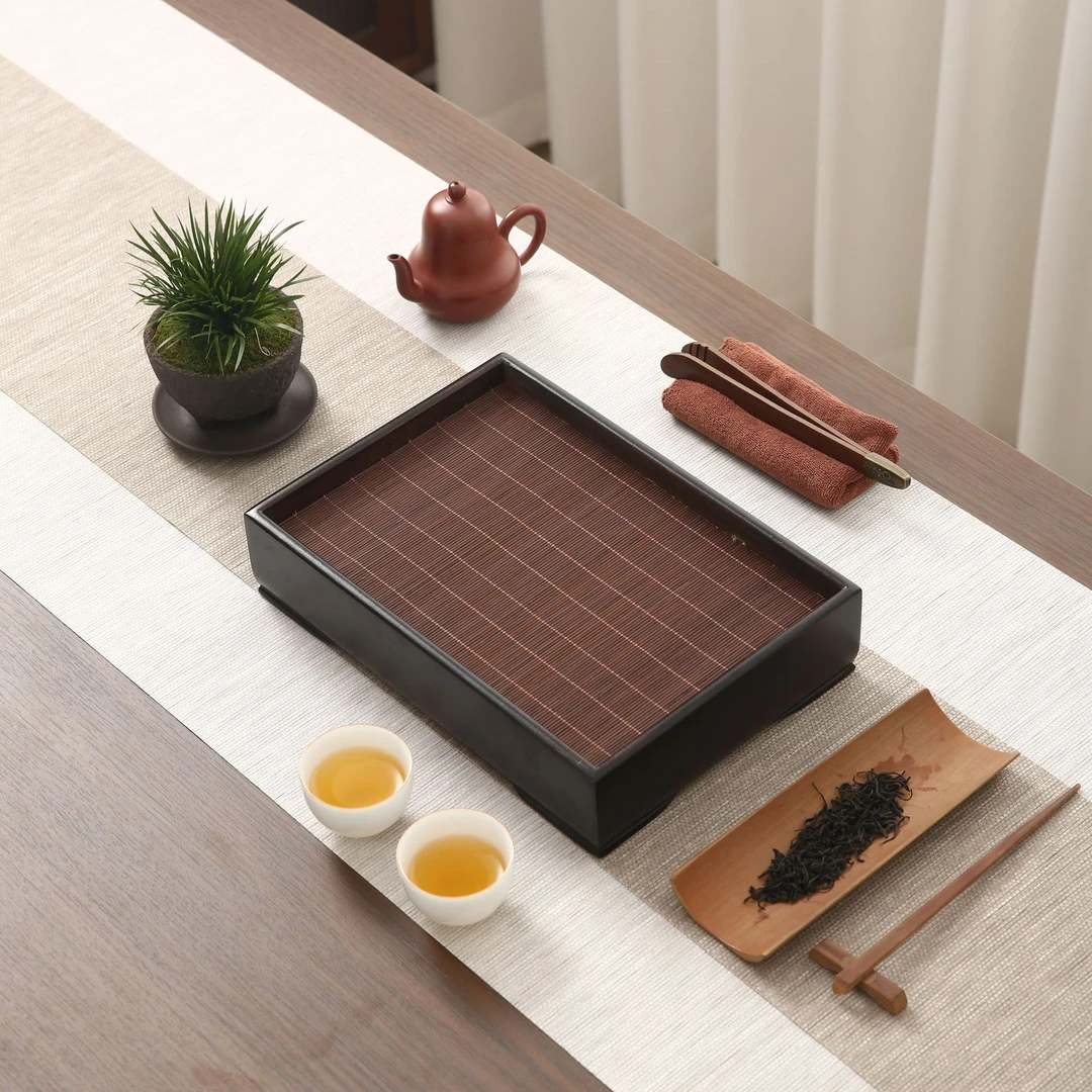 茶盘卷帘盒子家用简约竹制长方形小型干泡盘泡台创意茶托盘隔热