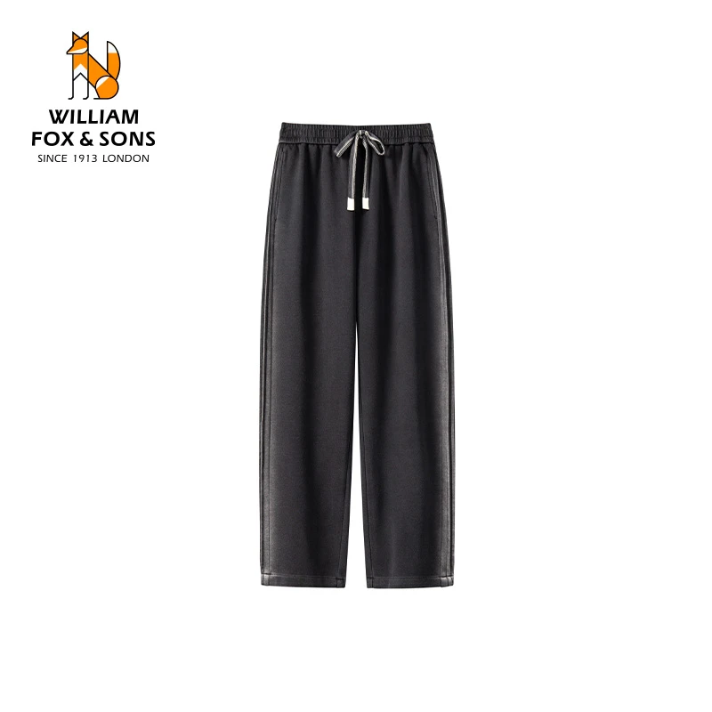 英国小狐狸石磨水洗复古直筒抽绳松紧腰褶皱装饰休闲裤男秋冬裤子