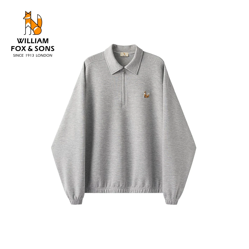 复合科技空气层松紧下摆宽松休闲半开领灰色休闲潮流简约套头卫衣