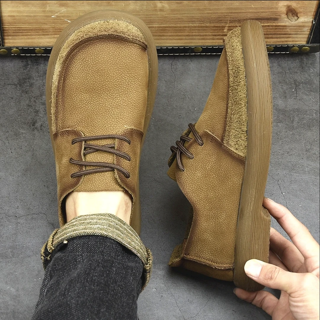 2024夏季新款宽头一脚蹬男鞋磨砂皮软底时尚真皮鞋舒适鞋