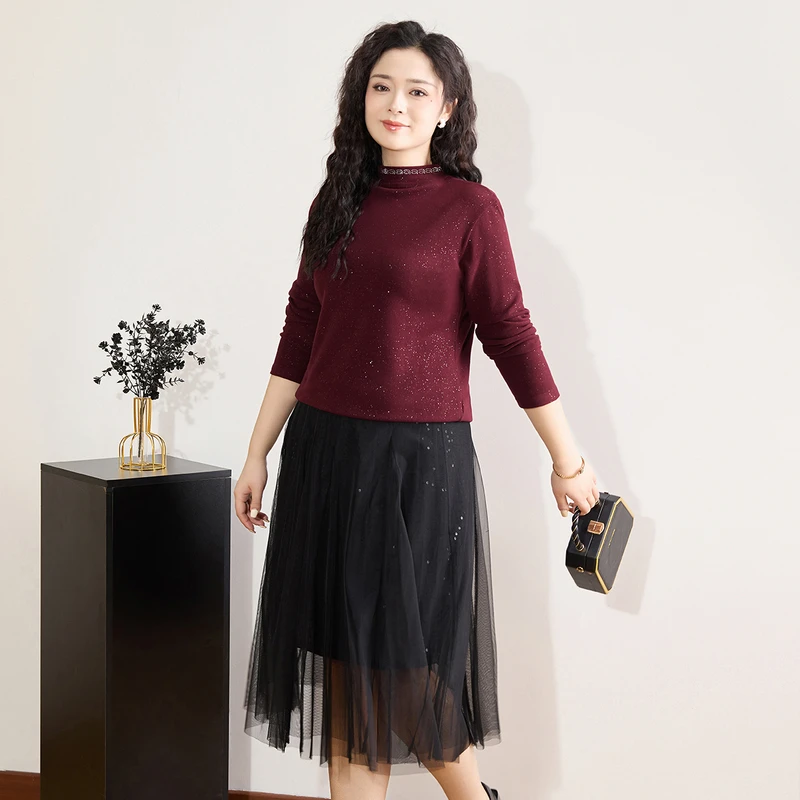 32704爱朴大码女装冬季纯色简约气质百搭时尚洋气舒适保暖打底衫