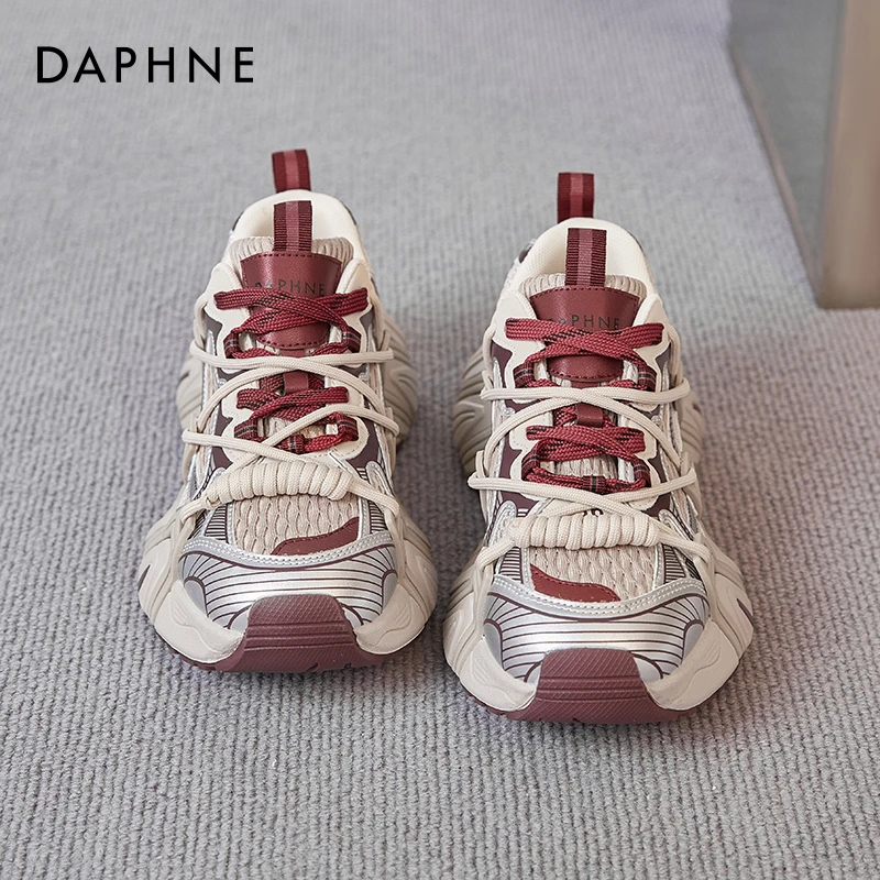 达芙妮红色老爹鞋女2025新款秋冬厚底显脚小女鞋复古跑步运动鞋