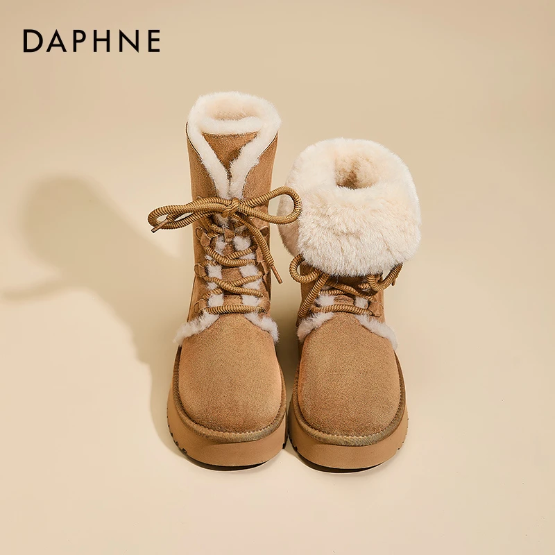 达芙妮雪地靴女冬季2025新款厚底中筒短靴子加绒加厚保暖两穿棉鞋