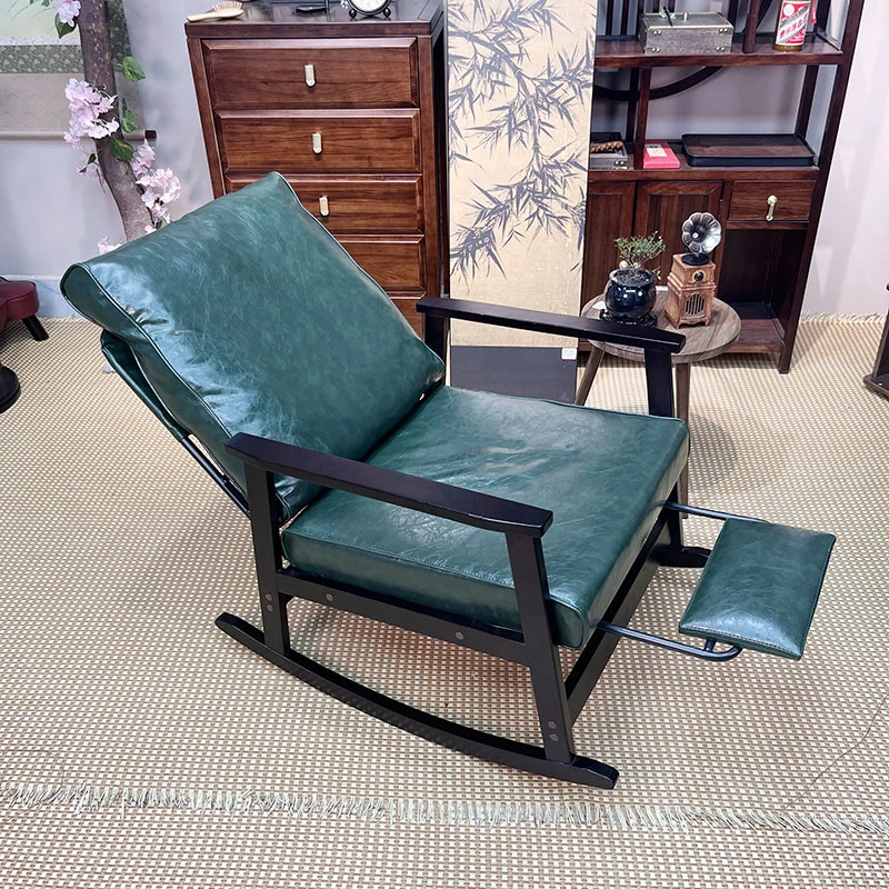 188#折叠躺椅中古风油蜡皮高档摇椅客厅家用懒人沙发躺椅