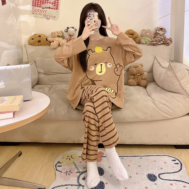 女童睡衣春秋款2025新款纯棉长袖儿童秋季薄款女孩中大童卡皮巴拉