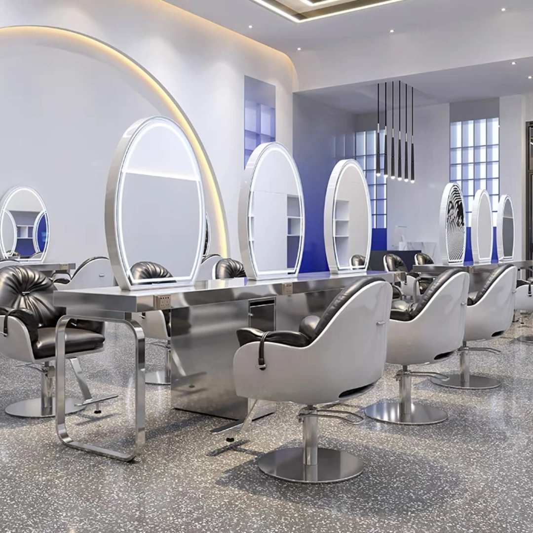 网红理发店镜台发廊专用柜子一体美发店剪发镜子单双面烫染区镜台