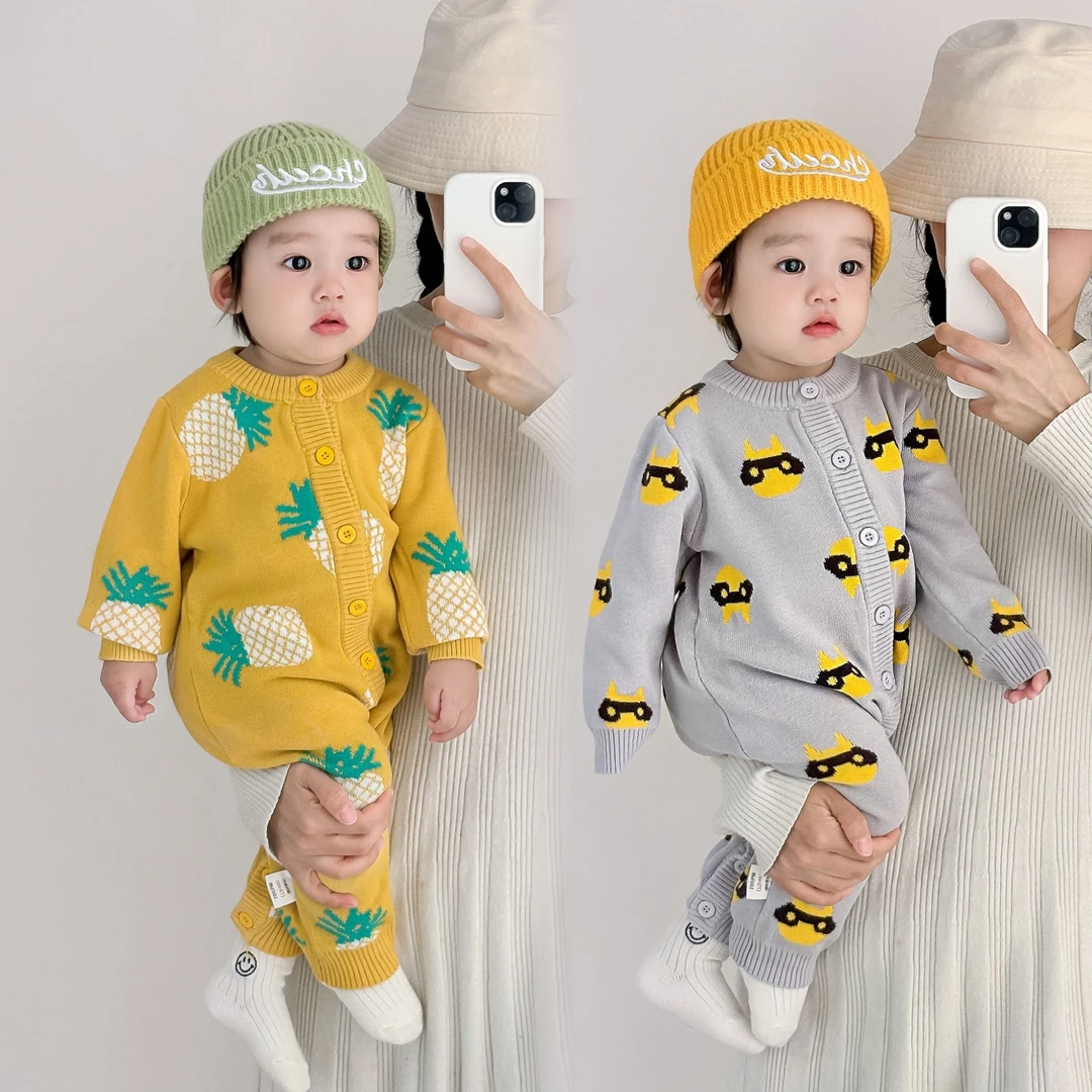 （摩登粉丝福利）纯棉针织毛线哈衣 棉质A类婴幼儿长袖针织连体衣服