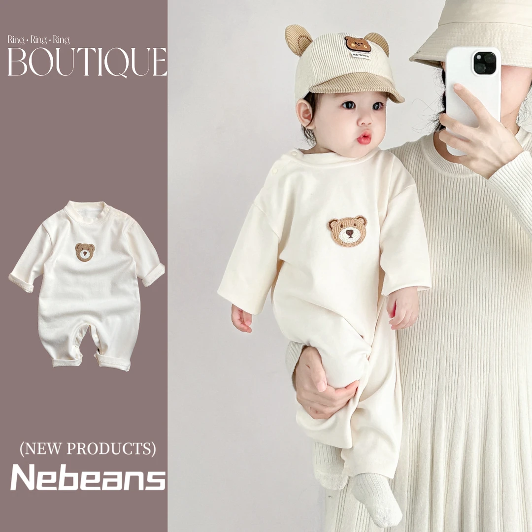 潮款韩版新生儿舒绒棉宝宝衣服柔软细腻棉质哈衣爬爬服小熊连身衣