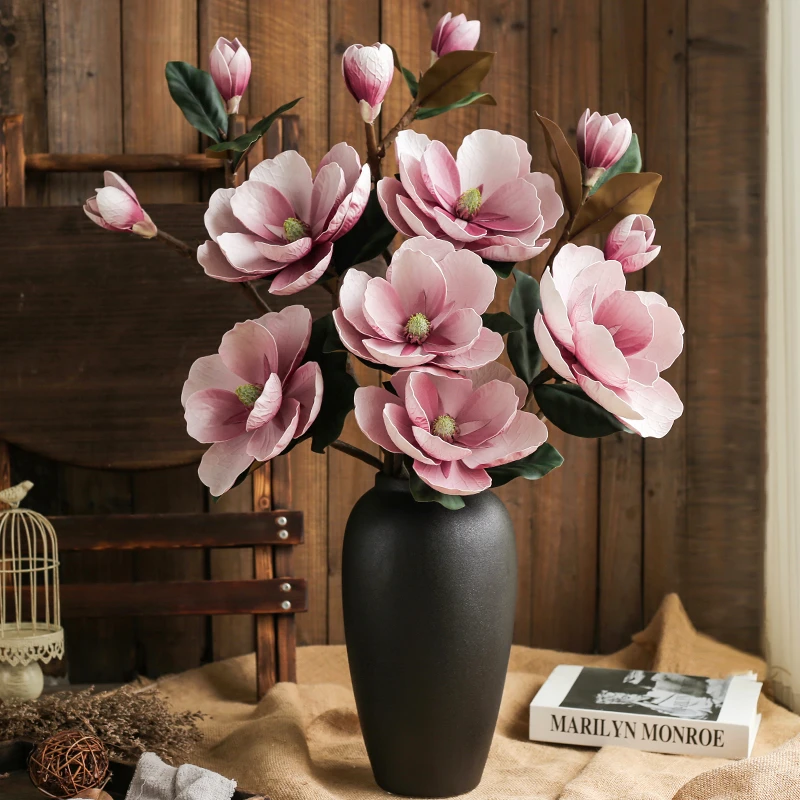 中式手感大玉兰花仿真花客厅餐桌假花摆件装饰花艺插花摆设