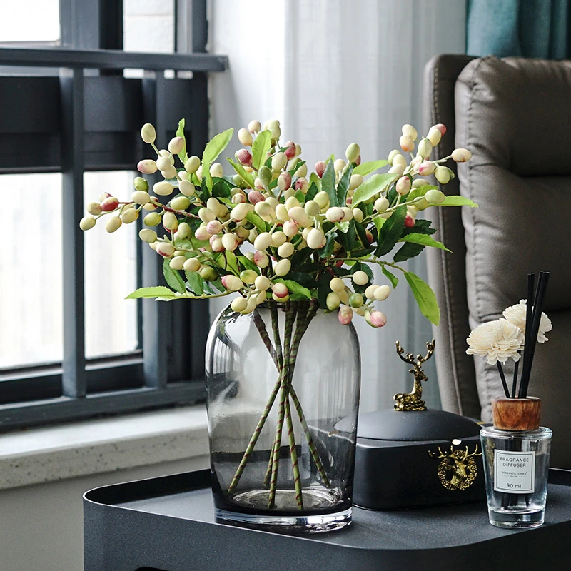橄榄果枝仿真花客厅餐桌绿植假花摆件装饰花艺摆设干花插花