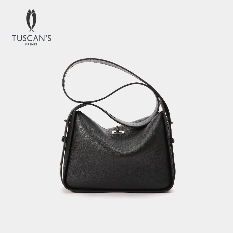 TUSCAN'S牛皮托特包时尚百搭女士黑色真皮腋下单肩通勤简约潮流时