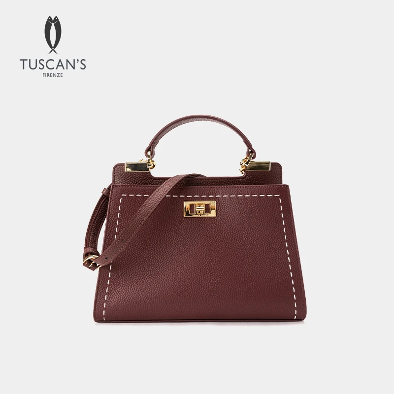 TUSCAN'S女包头层牛皮手拎外缝线手提包真皮单肩斜挎包时代双鱼