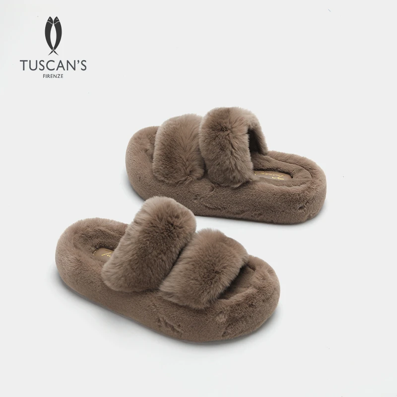 TUSCAN'S秋季新款真兔毛时尚百搭外穿毛毛拖厚底保暖拖鞋时代集团