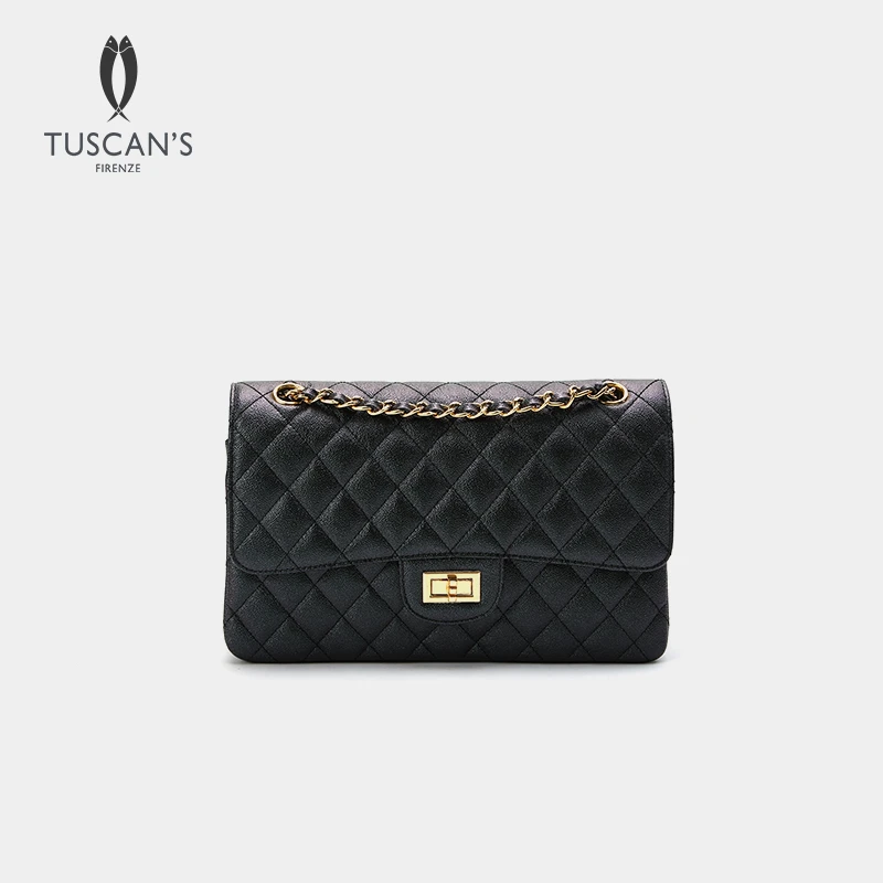 TUSCANS头层牛皮小香风菱格链条包单肩包高级感女款包包时代集团