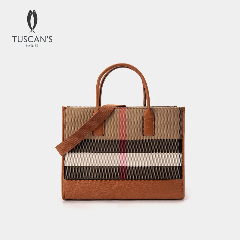TUSCAN'S时尚撞色条纹女士托特包百搭女士单肩斜挎包时代集团