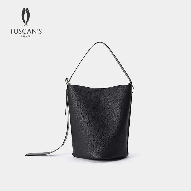 TUSCAN'S头层牛皮水桶包托特包女士大容量真皮单肩斜挎包时代集团