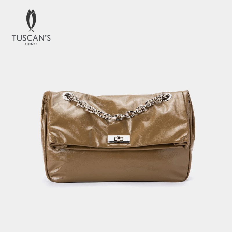 TUSCAN'S新款时尚百搭简约大容量油蜡牛皮链条女士单肩包斜挎包