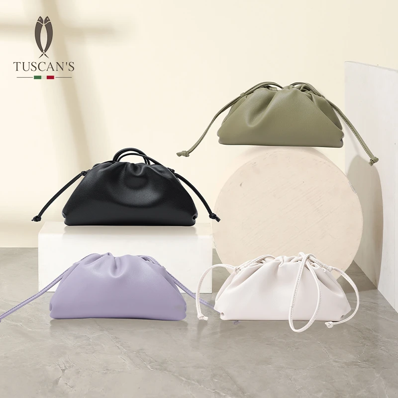 TUSCAN'S抽绳小云朵包纯色女士软面手拿斜跨包包甜美TS时代双鱼