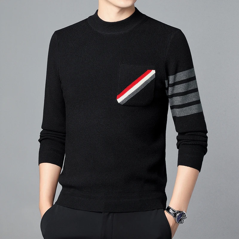 半高领圆领毛衣男士春秋季打底衫潮流针织衫休闲男装上衣秋冬8582