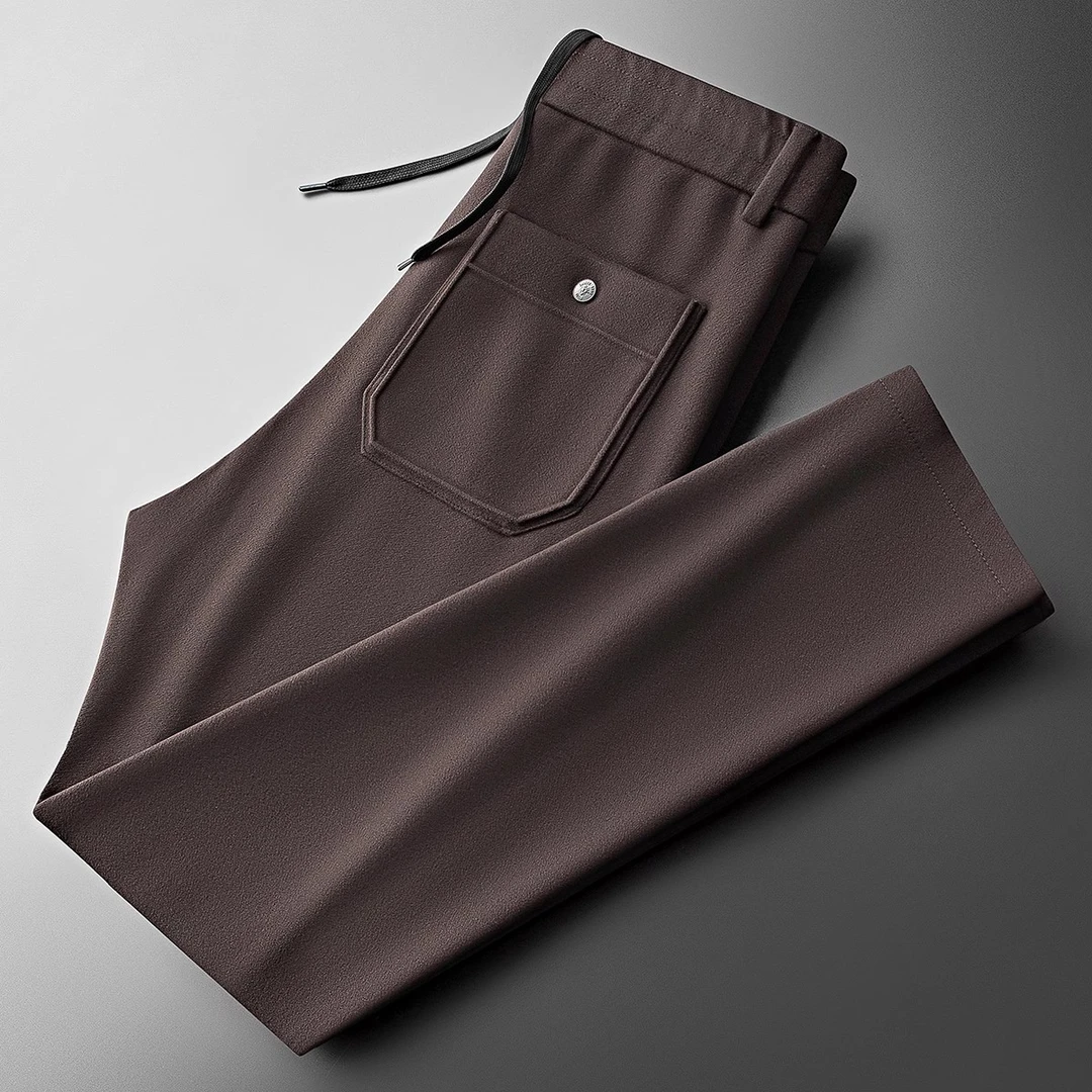 冬季高端轻奢时尚纯色保暖加厚毛呢料男士运动直筒卫裤休闲裤