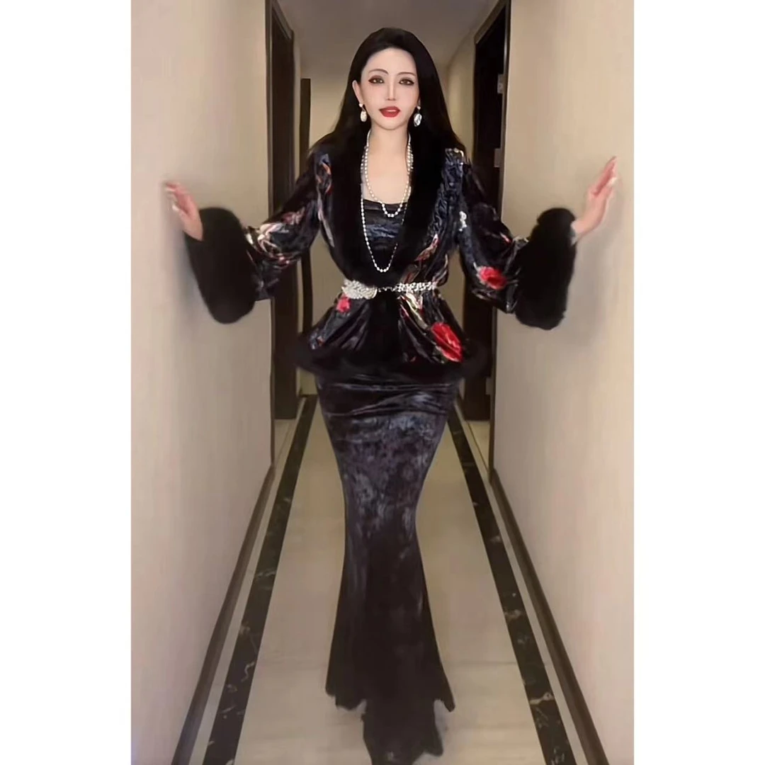 原创自制【蝶恋花】新中式国风改良烫花双面穿设计师丝绒秋冬套装