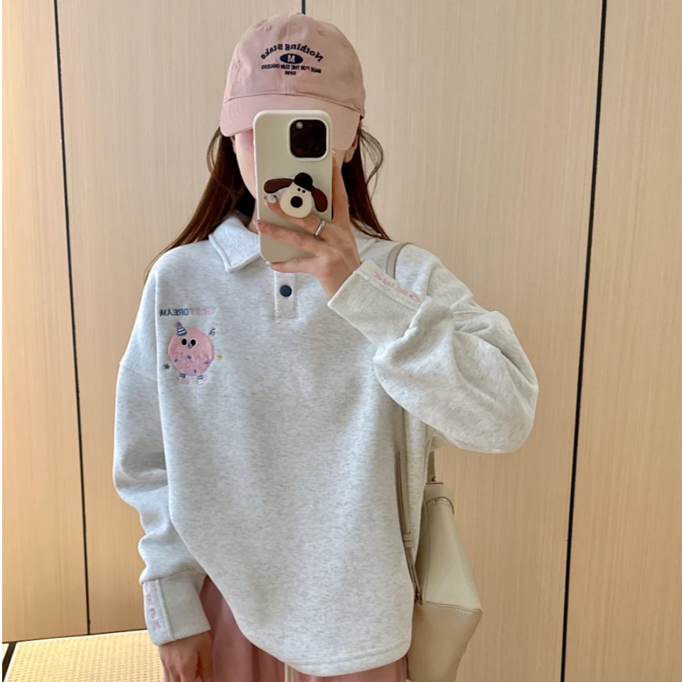 金喜家  即墨卫衣女款秋季套头斗篷翻领饼干重工刺绣时尚休闲百搭