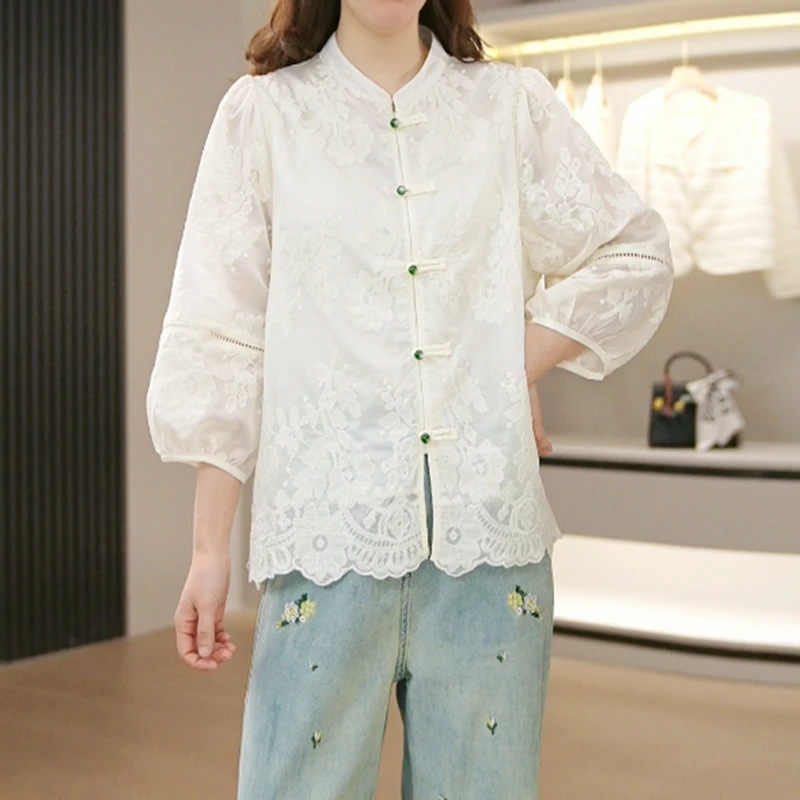 【繁花似锦】新中式国风盘扣复古刺绣衬衣气质显瘦上衣衬衫春夏新款