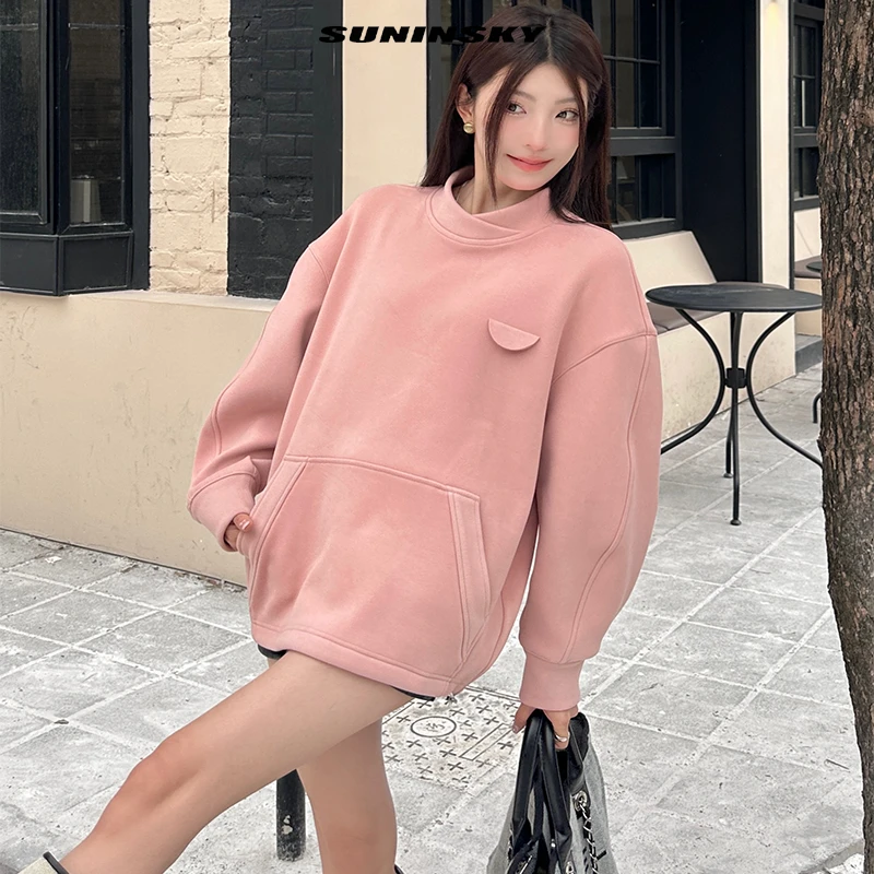 SUNINSKY空气感膨体慵懒风印花可调节抽绳卫衣k312012