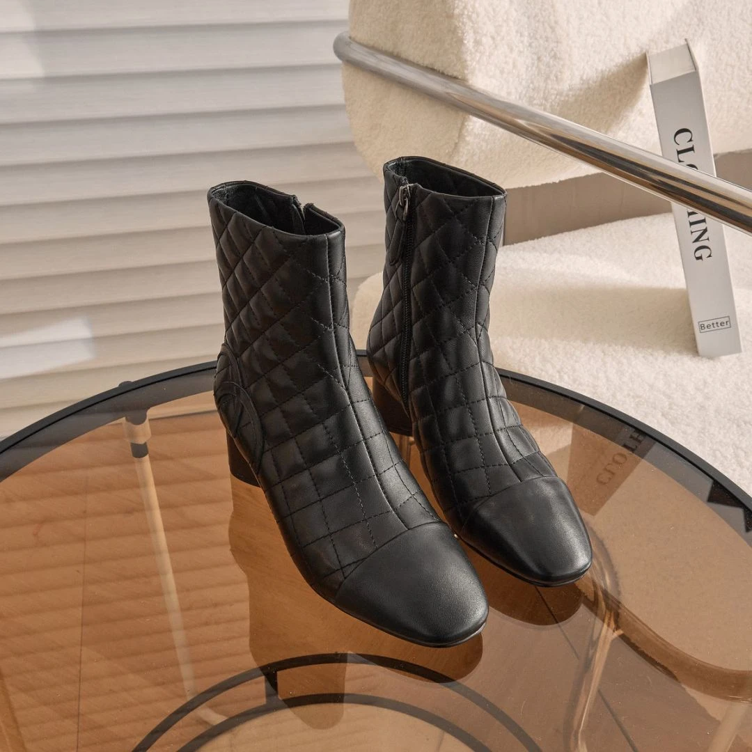 W2024秋冬新款法式小众圆头粗跟侧拉链时装百搭瘦瘦靴女G616