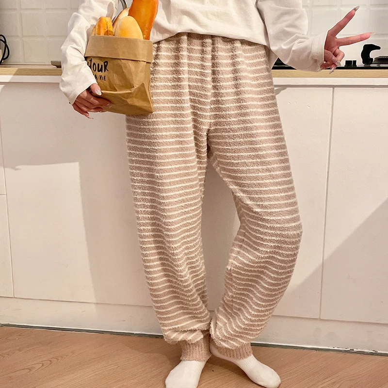 睡衣睡裤长裤秋冬季2024新款半边绒珊瑚绒加绒加厚保暖家居裤单件
