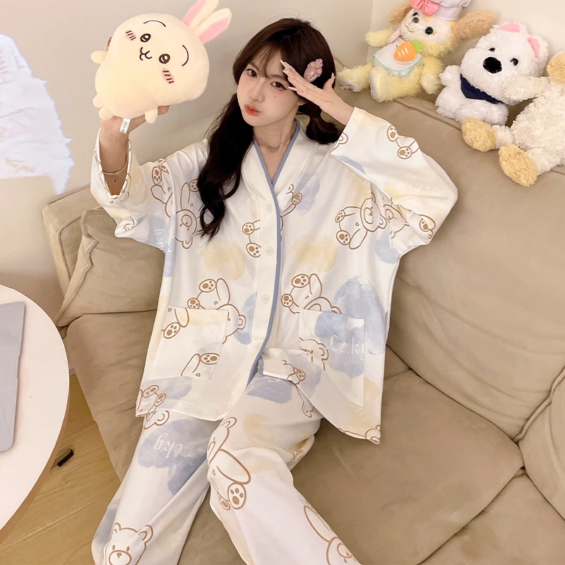 可外穿睡衣女春秋高颜值学生长袖套装简约2024新款日系宽松家居服