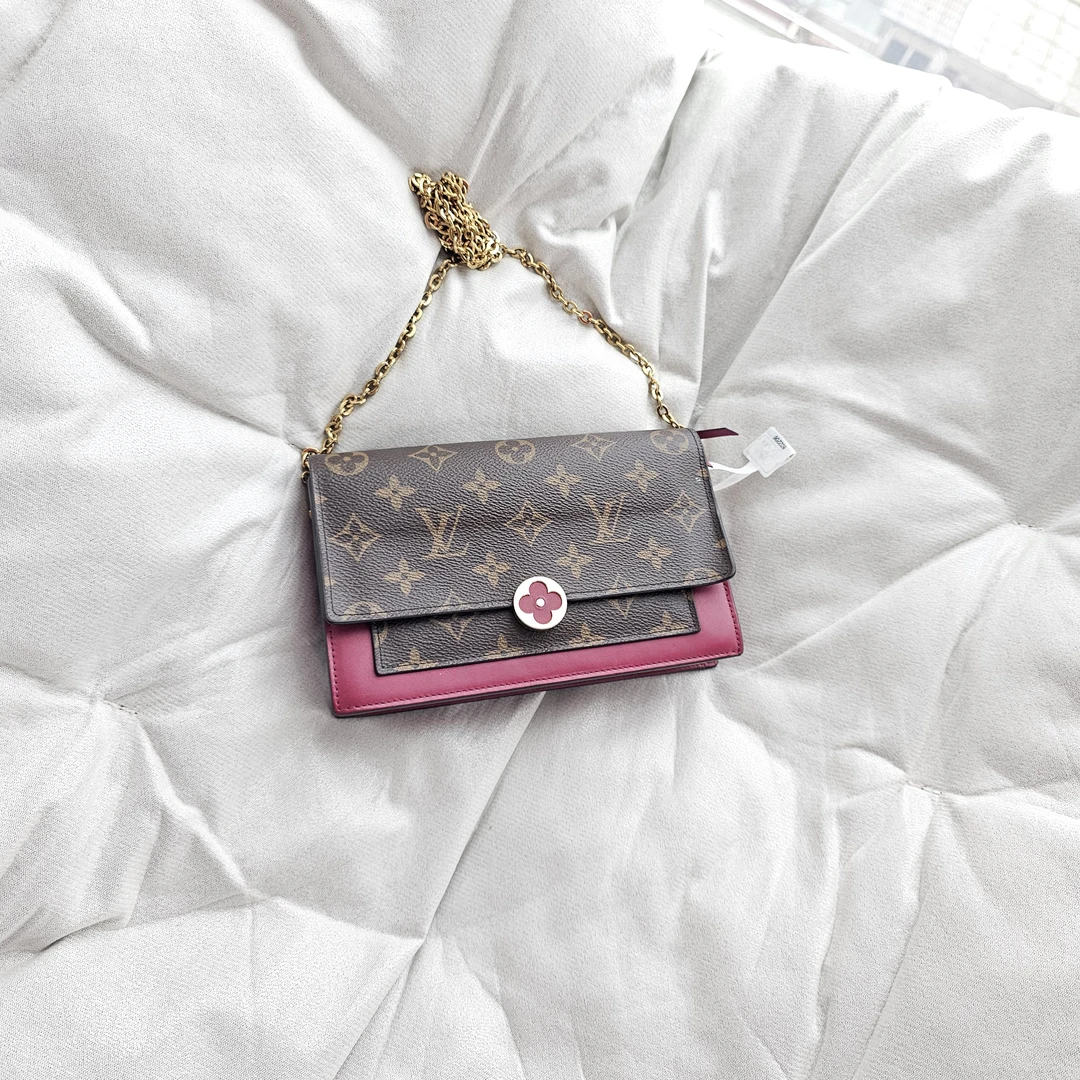 95新 LouisVuitton/路易威登 805310 LV老花玫红小花单肩包