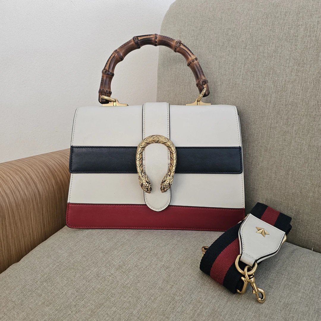 95新 GUCCI/古驰 50611470 古驰拼色竹节酒神手提包