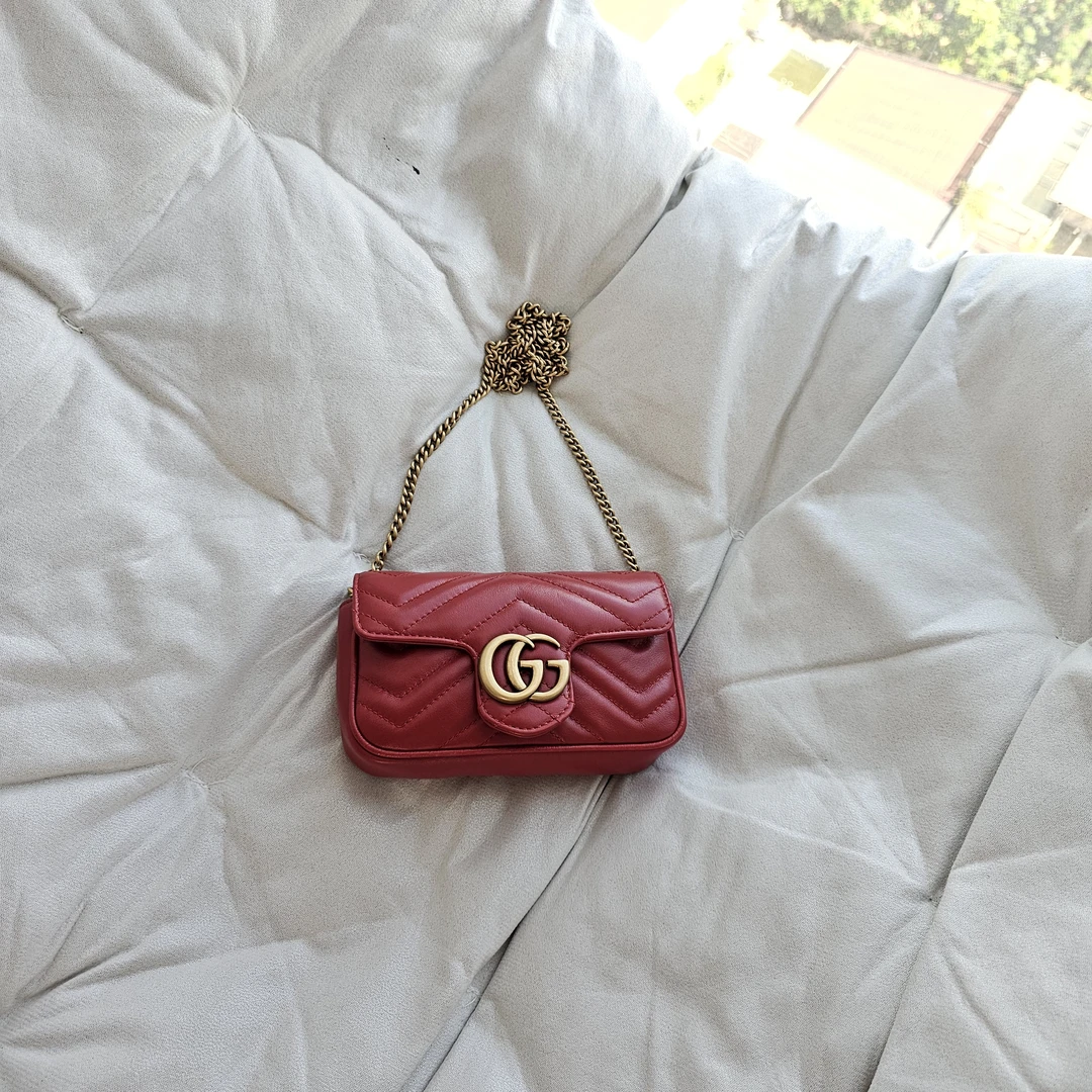 95新 GUCCI/古驰 805270 古驰红金迷你马蒙单肩包红色品牌奢侈品