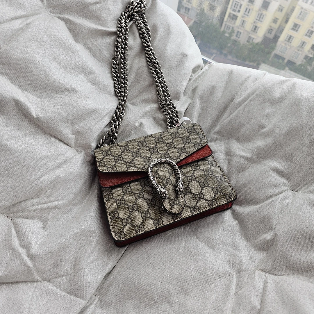 95新 GUCCI/古驰 802854 古驰老花拼红小号酒神链条包