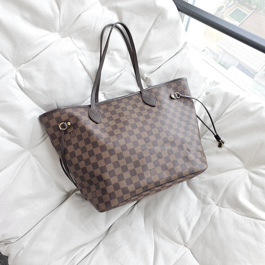 95新 LouisVuitton/路易威登 802454 LV棕棋盘格中号NF手提包