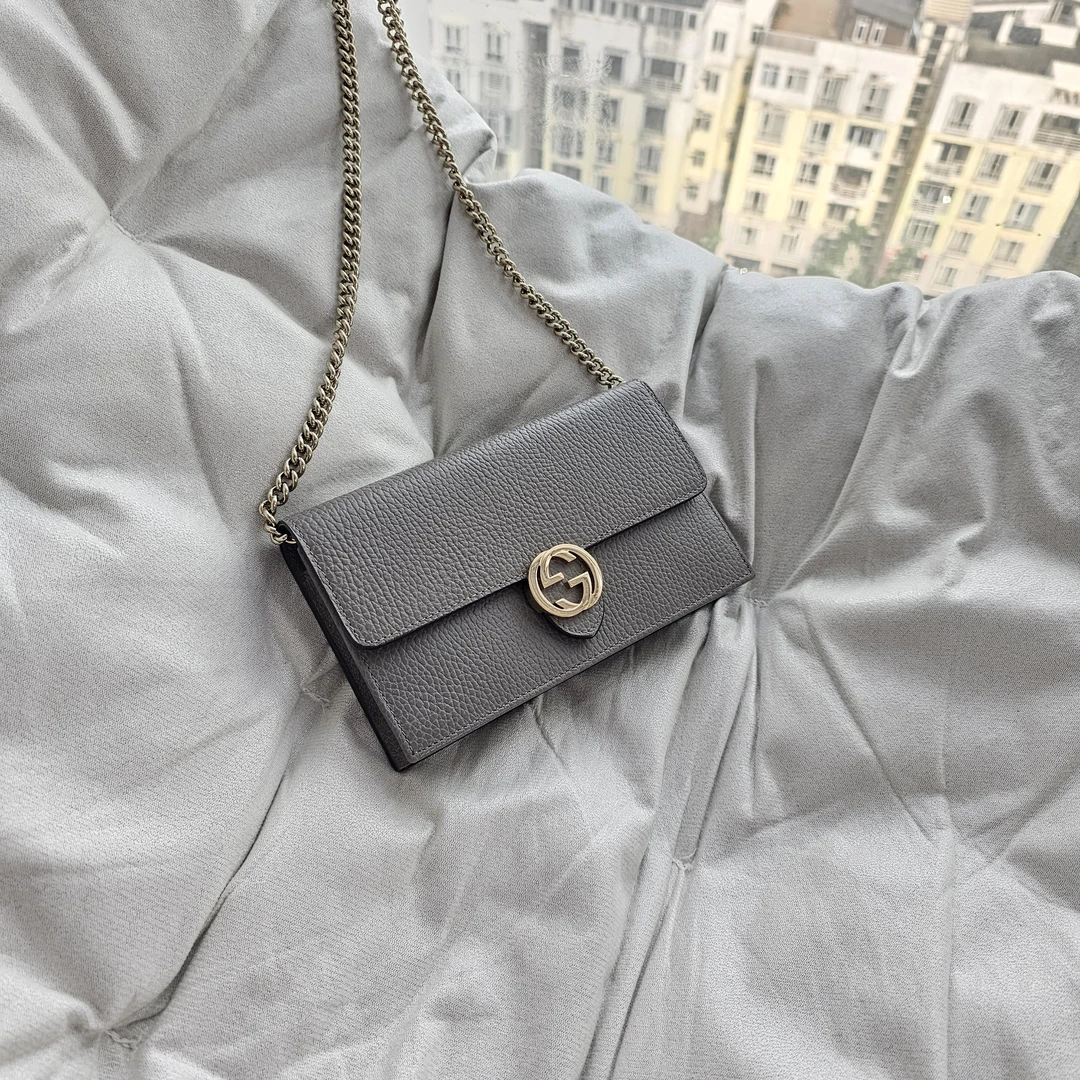 95新 GUCCI/古驰 802312 古驰灰色小风琴单肩包