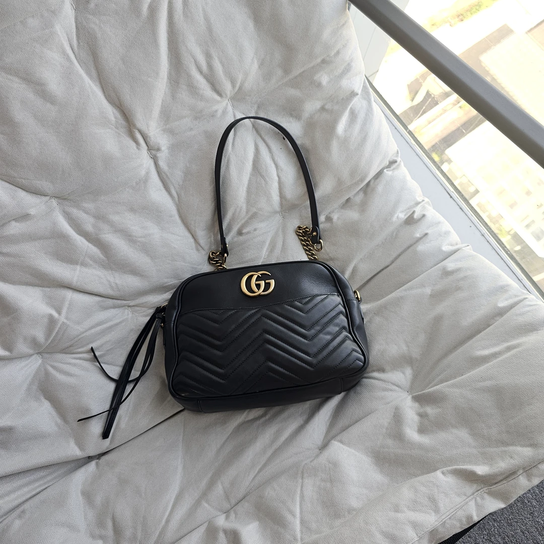 95新 GUCCI/古驰 805433 古驰黑金马蒙相机单肩包