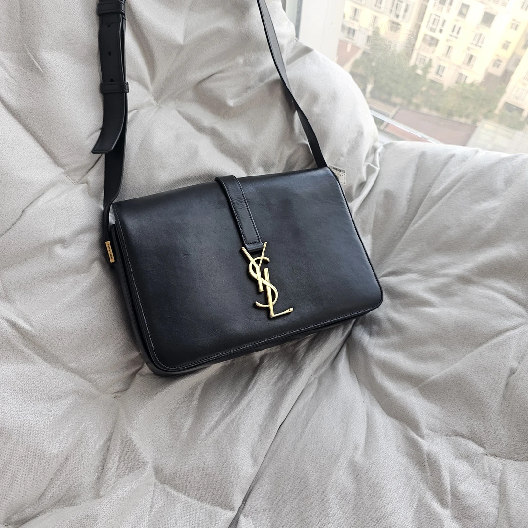95新 YSL/圣罗兰 801948 YSL黑金翻盖单肩包