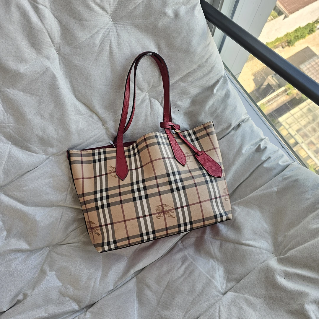 95新 BURBERRY/博柏利 802920 巴宝莉 红色格纹手提包