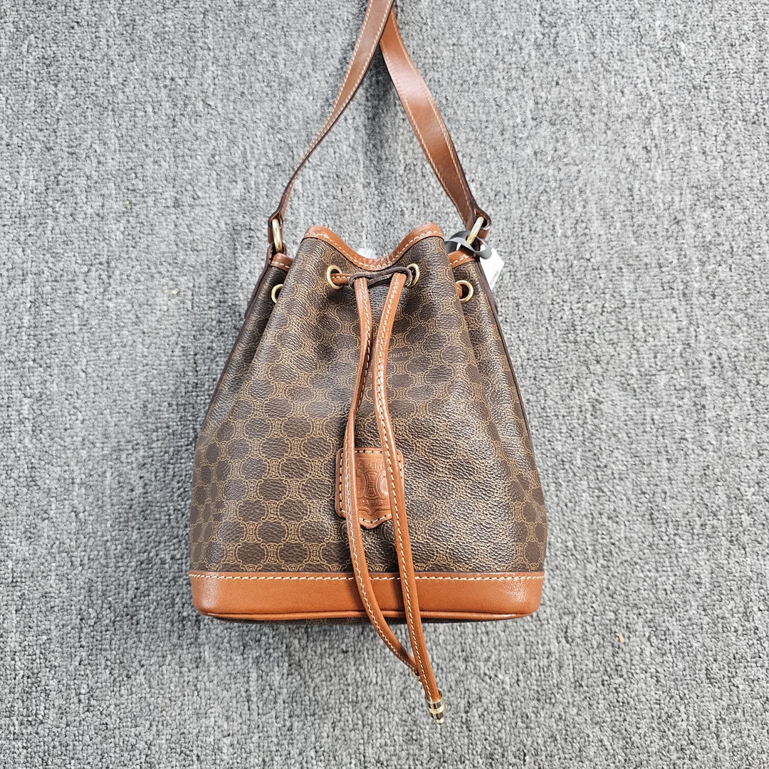 95新 Celine/思琳 802349 思琳老花抽绳水桶单肩包