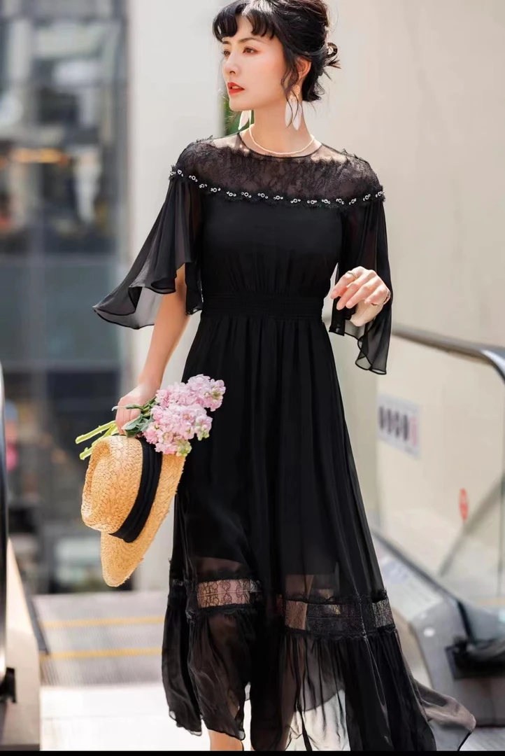 欧宝莱尔】新款气质时尚轻奢优雅女装连衣裙23532