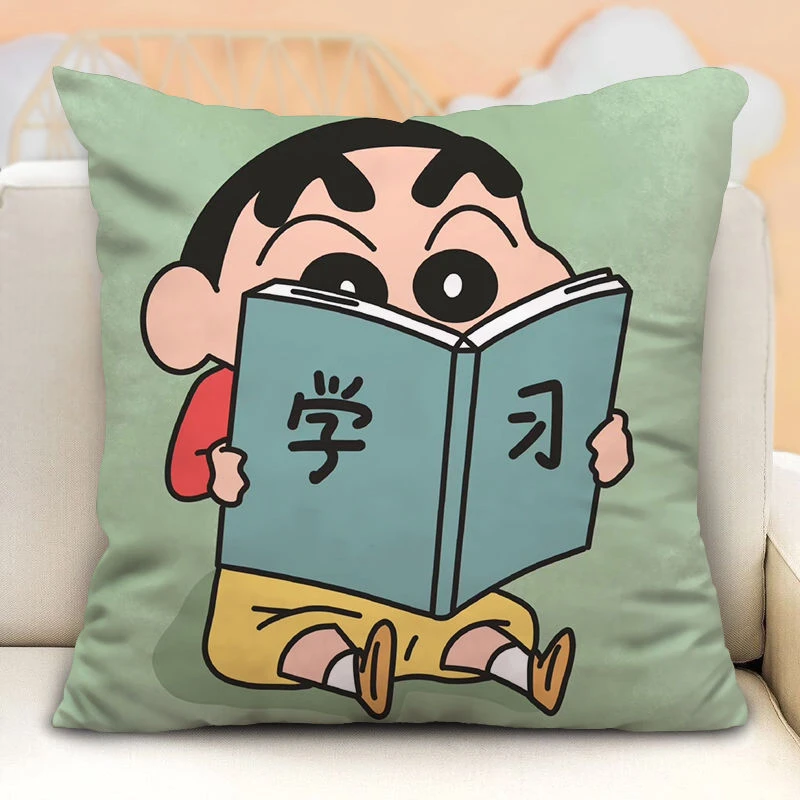 蜡笔小新抱枕卡通枕头套毛绒方形沙发靠枕可拆沙发靠背垫卧室靠垫