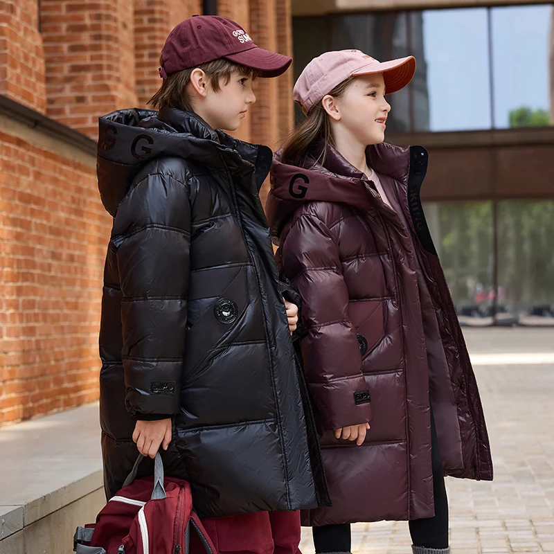 免洗加厚男女童儿童羽绒服中长款冬季过膝连帽男女孩户外中大童装