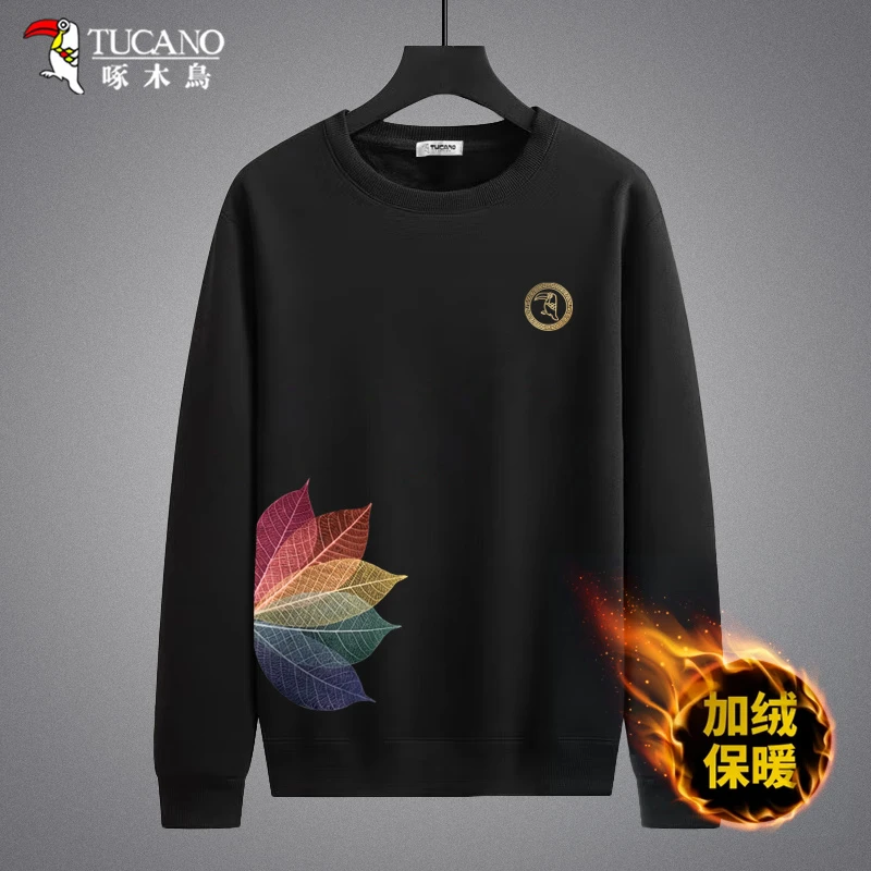 TUCANO/啄木鳥加绒加厚秋冬季卫衣男款潮流百搭圆领宽松上衣外套