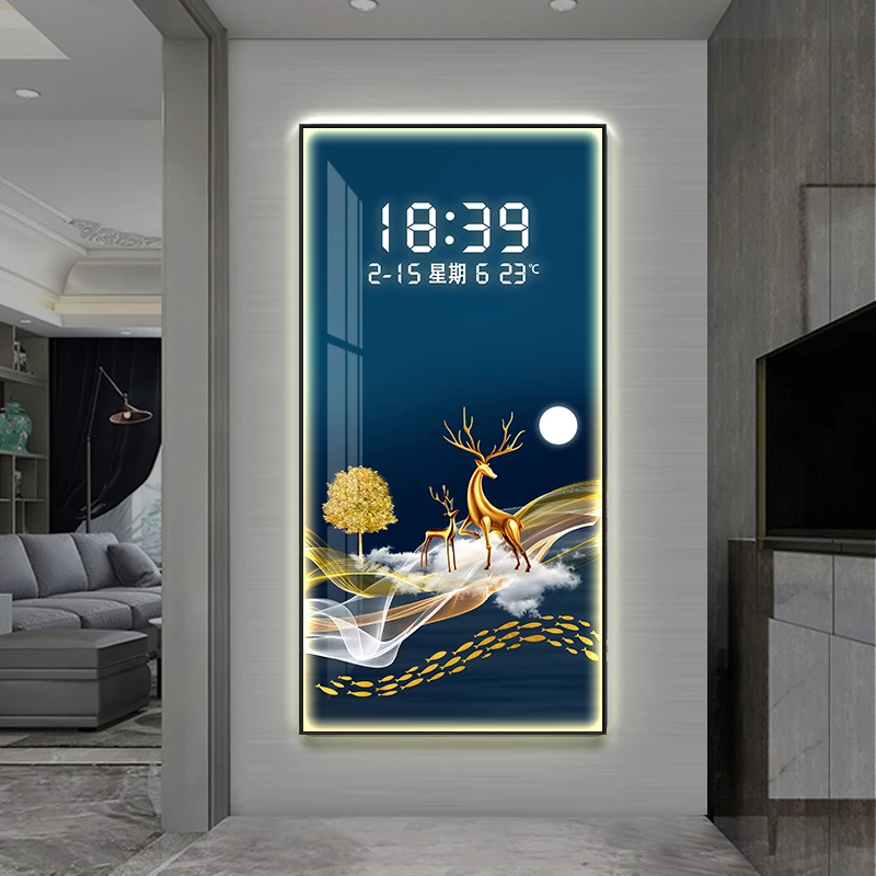 梵胜A11 【竖版铝合金数显合集】简约数显挂钟客厅装饰画钟表万年历