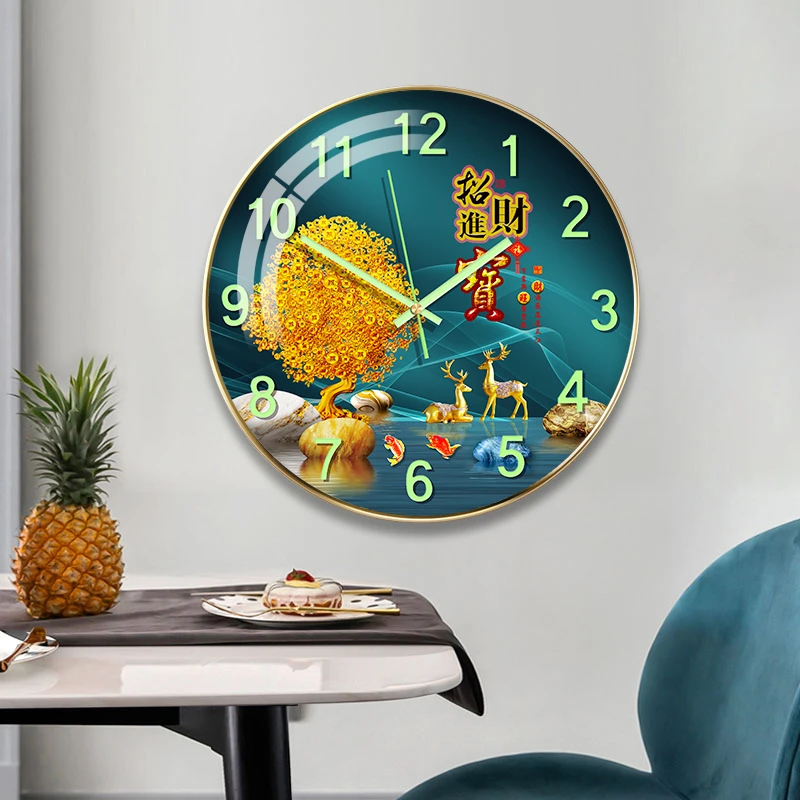 夜光款30CM静音玻璃罩现代家用时尚挂钟轻奢简约餐厅客厅钟表网红