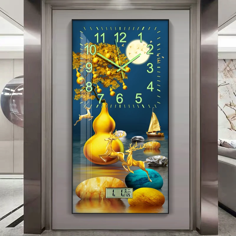 夜光铝合金钟表现代简约玄关装饰画挂钟家和走廊过道墙画挂钟