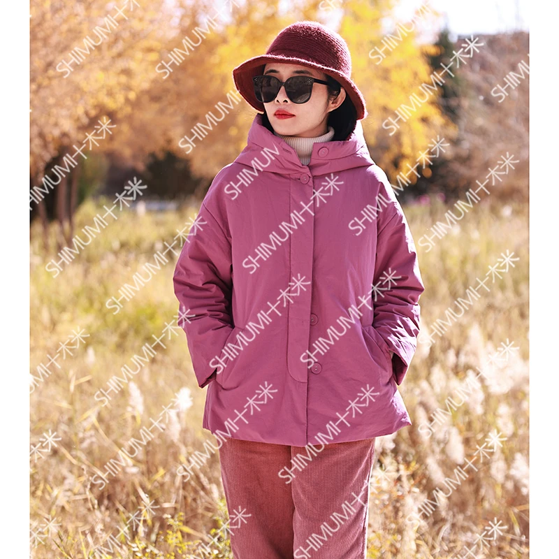 梅书/十木米原创冬季新款棉文艺百搭休闲连帽棉服外套