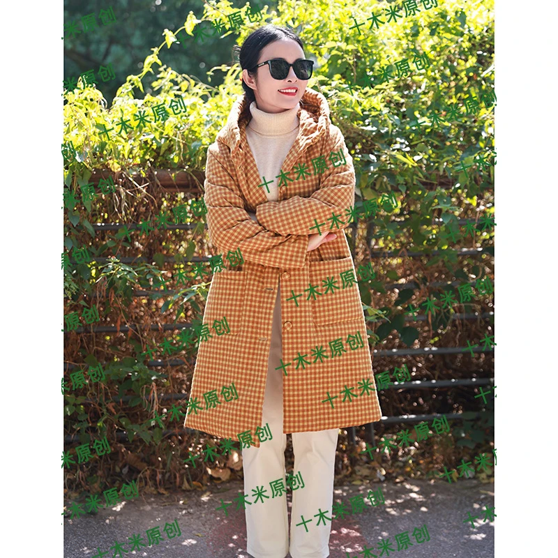 逆时针/十木米原创冬季新款全棉色织格子文艺百搭冬季棉服外套